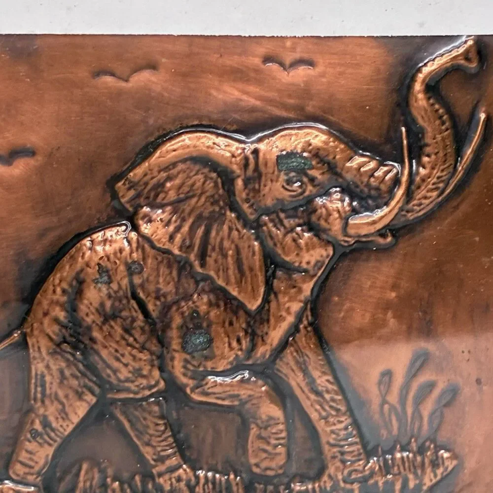 Custom Framed Copper Embossed Safari Animal Elephant Vintage
